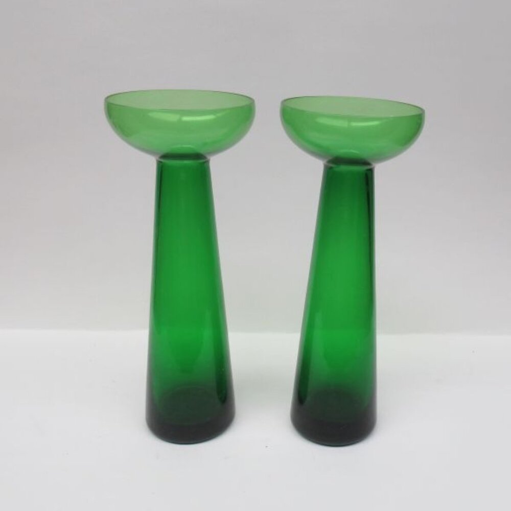 Morgantown Glass Works Moss Green SONATA 8 3/4 Inch High Flower Bud Vases, Pair